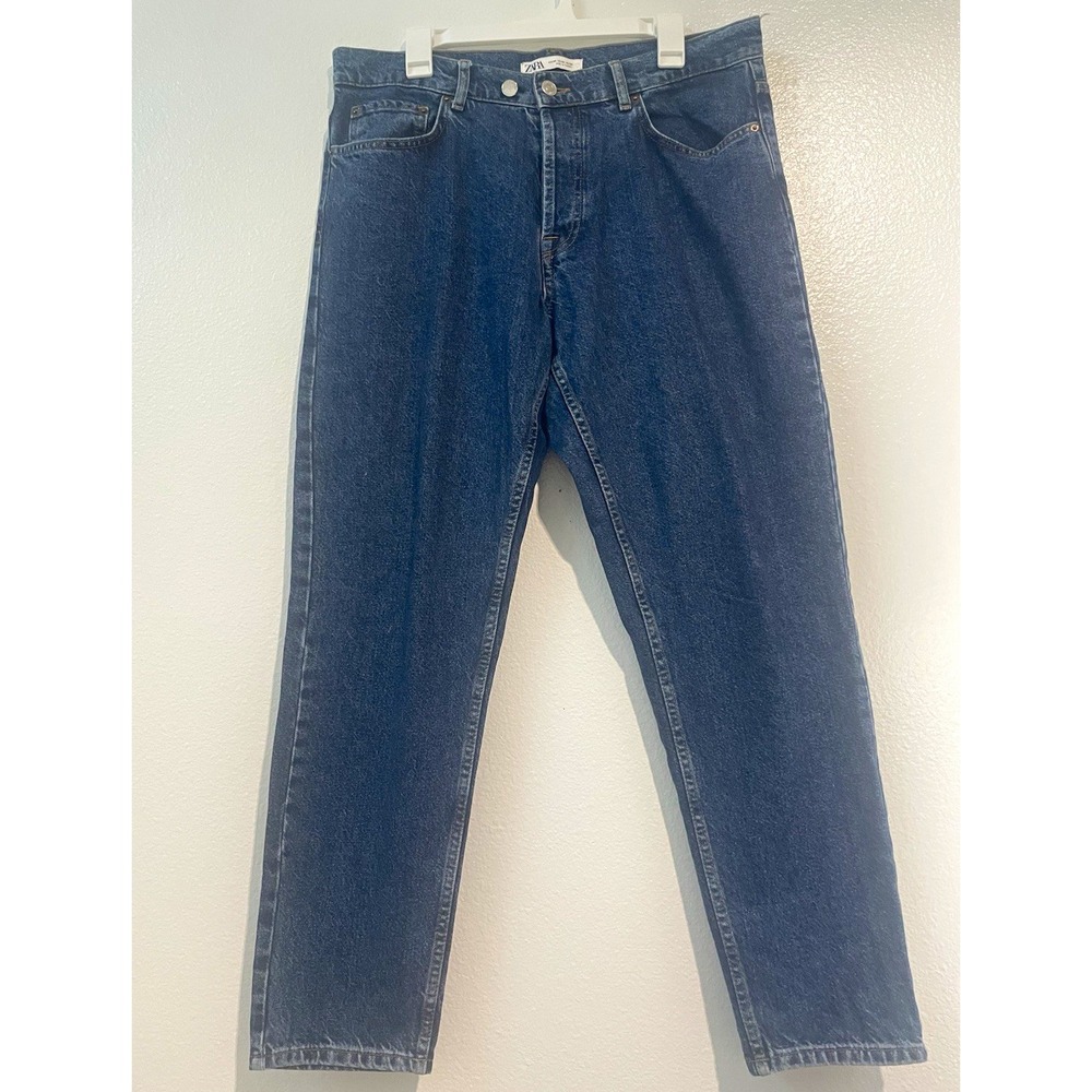 Zara Men's Blue Denim Straight Fit Jeans Regular 34 Medium Wash 5-Pocket